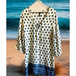 boho Coverup Dress Pullover blue retro Fairy Resort Wear Size L Pacific Beach